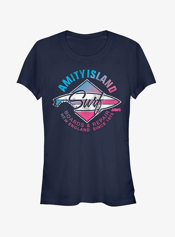 Jaws Amity Island Surfboard Repair Girls T-Shirt