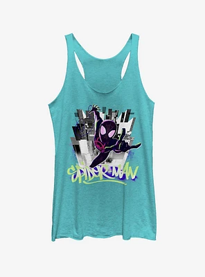 Marvel Spider-Man: Into The Spider-Verse Brooklyn Graffiti Tahiti Blue Girls Tank Top