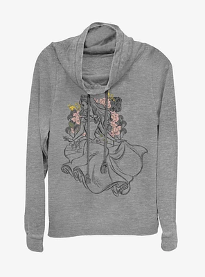 Disney Princess Aurora Sketchy Cowlneck Long-Sleeve Womens Top