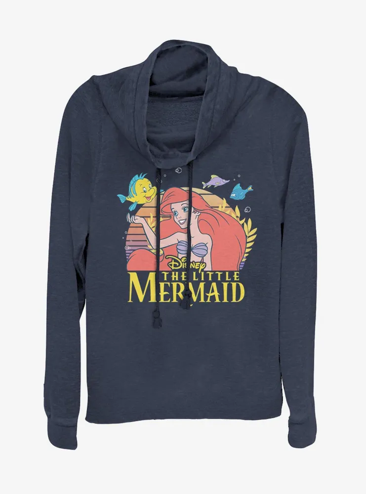 Disney Princess Little Mermaid Title Cowlneck Long-Sleeve Womens Top