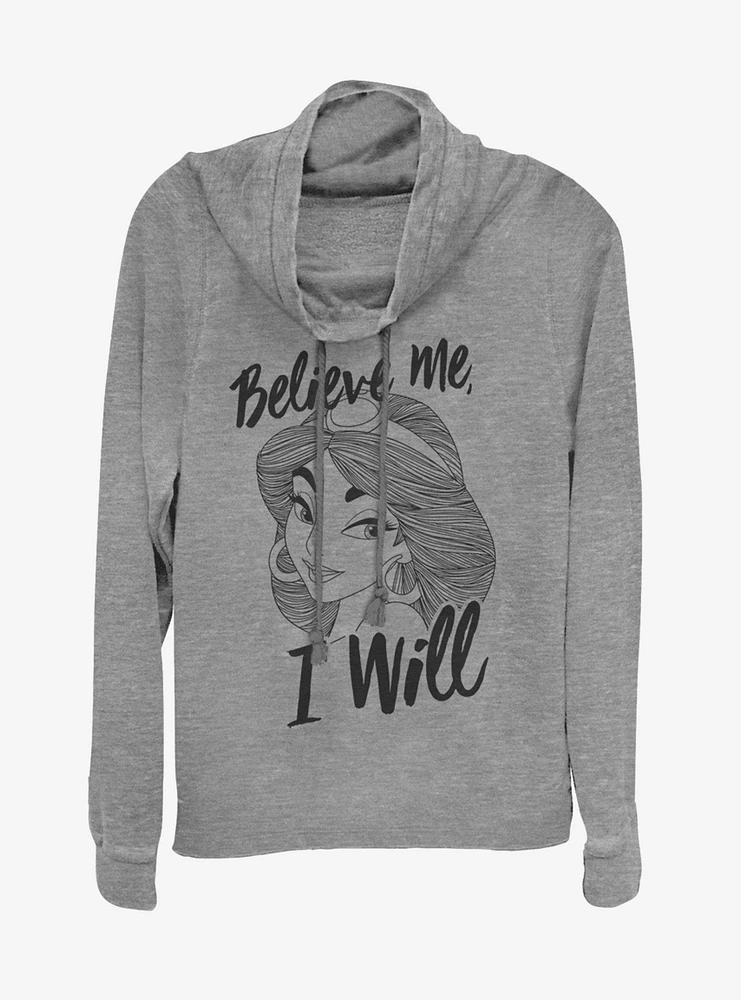Disney Princess Jasmine Believe Me I Will Cowlneck Long-Sleeve Womens Top