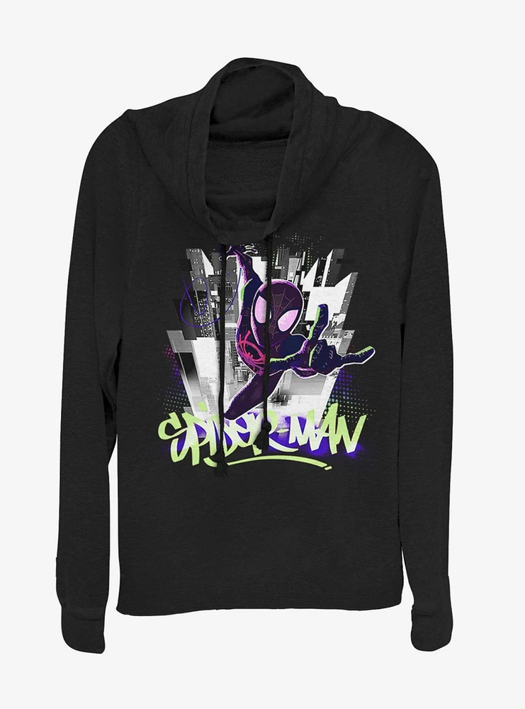 Marvel Spider-Man Brooklyn Graffiti Cowl Neck Long-Sleeve Girls Top