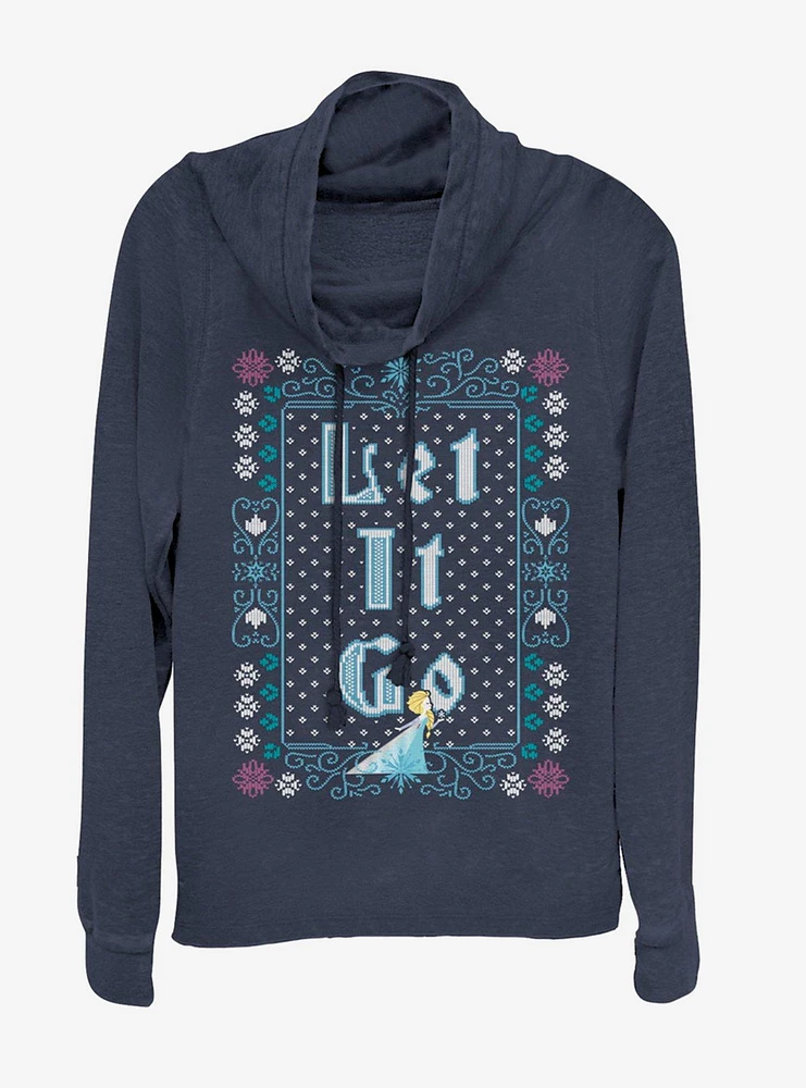 Disney Frozen Let It Go Ugly Sweater Cowl Neck Long-Sleeve Girls Top