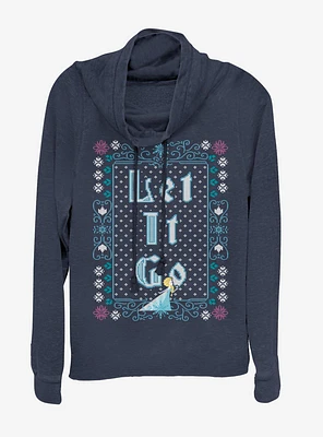 Disney Frozen Let It Go Ugly Sweater Cowl Neck Long-Sleeve Girls Top