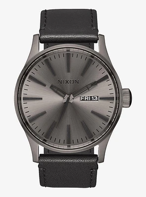 Nixon Sentry Leather Gunmetal and Black Watch