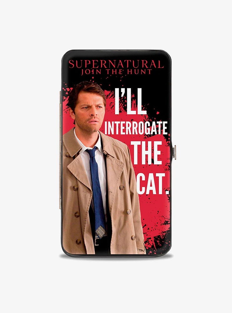 Supernatural Castiel I'll Interrogate The Cat Black Blood Splatter Hinged Wallet