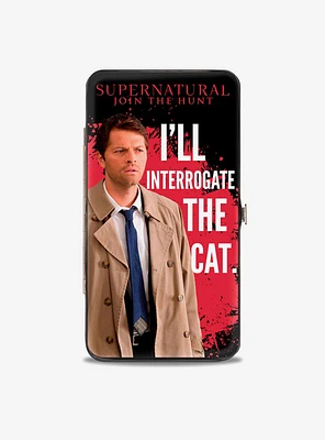 Supernatural Castiel I'll Interrogate The Cat Black Blood Splatter Hinged Wallet