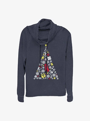 Super Mario Evergreen Tree Holiday Cowl Neck Long-Sleeve Girls Top