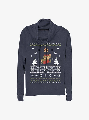 Super Mario Nordic Christmas Print Cowl Neck Long-Sleeve Girls Top