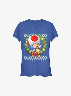 Super Mario Toad Wreath Holiday Girls T-Shirt