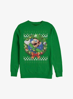 Super Mario Luigi Wreath Holiday Sweatshirt