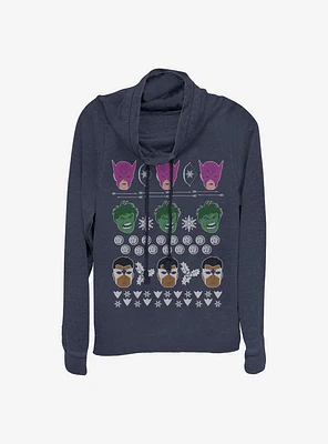 Marvel Avengers Ugly Christmas Sweater Cowl Neck Long-Sleeve Girls Top