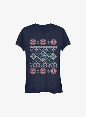 Marvel Captain America Christmas Pattern Sweater Girls T-Shirt