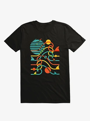 Sun, Waves, And Bites Shark Black T-Shirt