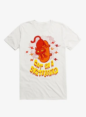 Cat On A Skateboard White T-Shirt