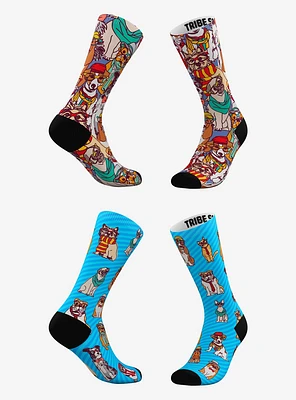 Hipster Dog and Hipster Pets Blue Stripe Socks 2 Pairs
