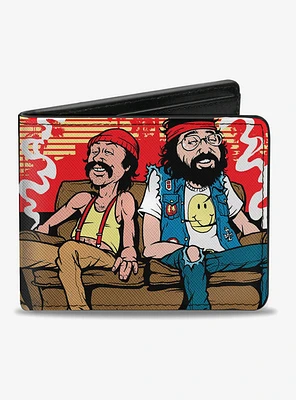 Cheech Chong on Couch Cartoon Smoke Cloud Bifold Wallet
