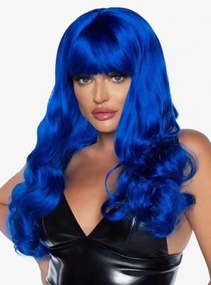 Long Wavy Bang Wig Blue