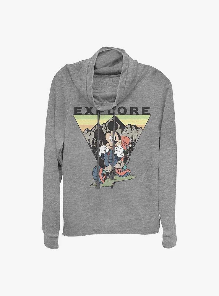 Disney Mickey Mouse Explore Travel Cowl Neck Long-Sleeve Womens Top