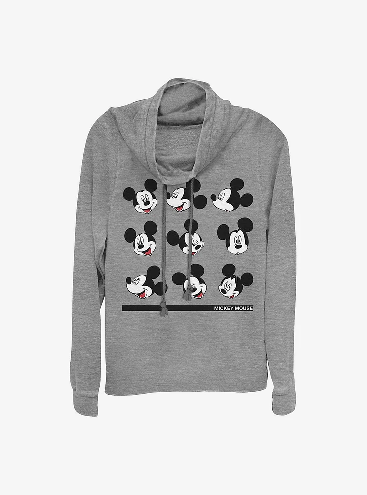 Disney Mickey Mouse Expressions Cowl Neck Long-Sleeve Womens Top