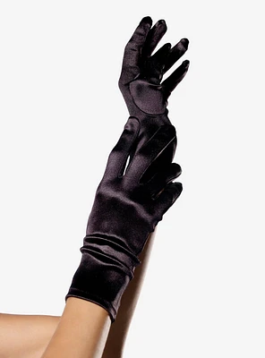 Wrist Length Satin Gloves Black