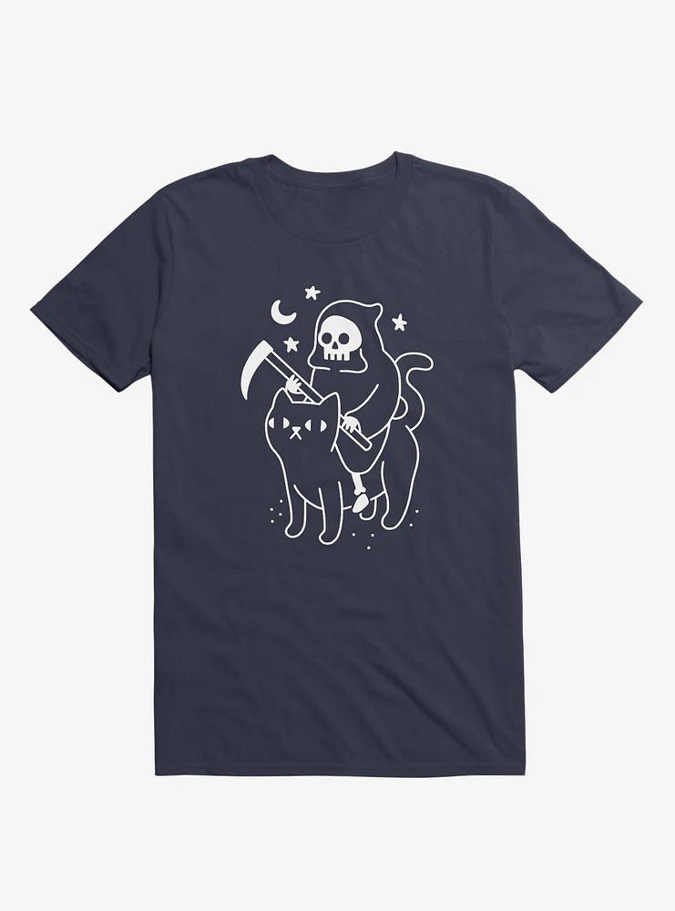 Death Rides A Black Cat Navy Blue T-Shirt