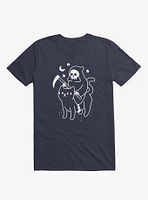 Death Rides A Black Cat Navy Blue T-Shirt