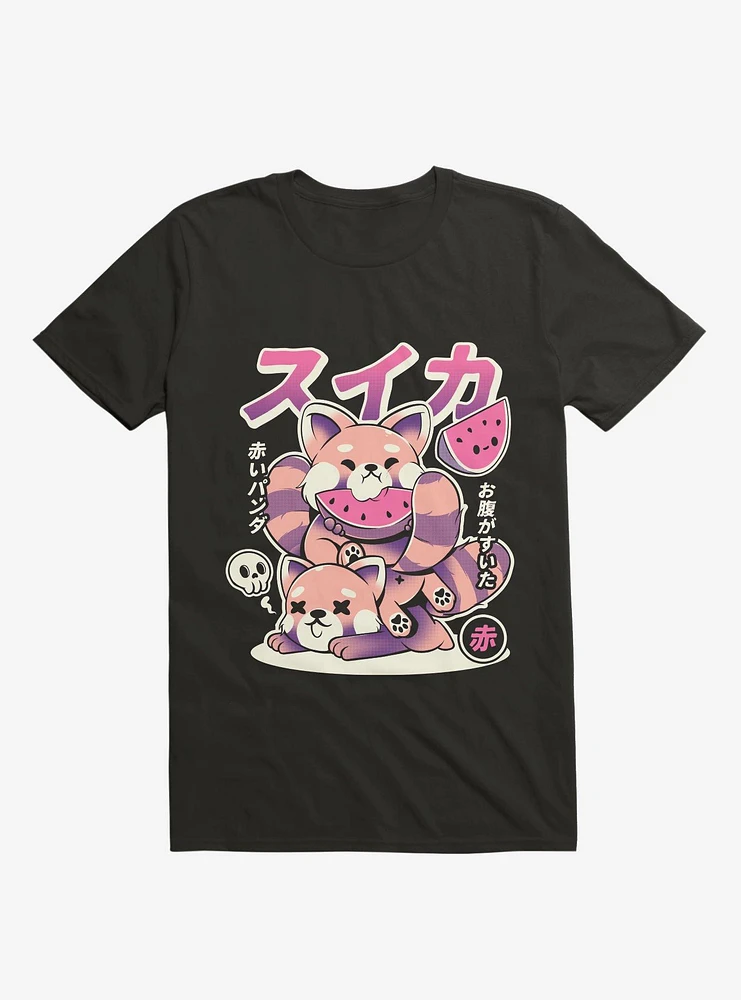 Raccoon Watermelon Victory Black T-Shirt