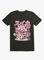 Raccoon Watermelon Victory Black T-Shirt