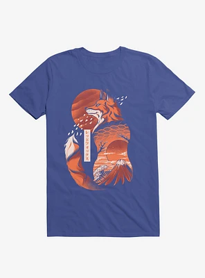 Japanese Rising Sun Fox Royal Blue T-Shirt