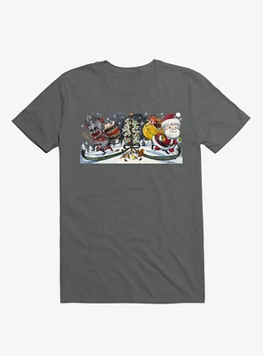 Cute Little Santa And His Spooky Pal Krampus Asphalt Grey T-Shirt