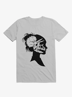 Triceratops Girl Skull Outline Ice Grey T-Shirt