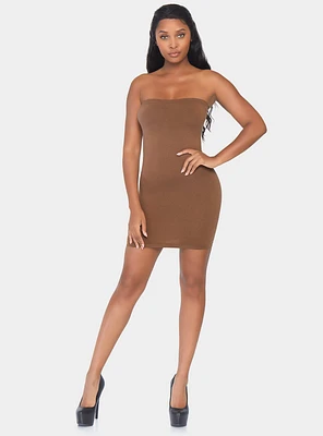 Seamless Opaque Microfiber Bodycon Tube Dress Tan