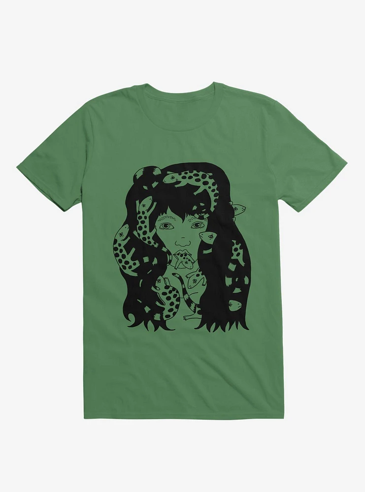 Lizard Eating Girl Lizzie Kelly Green T-Shirt