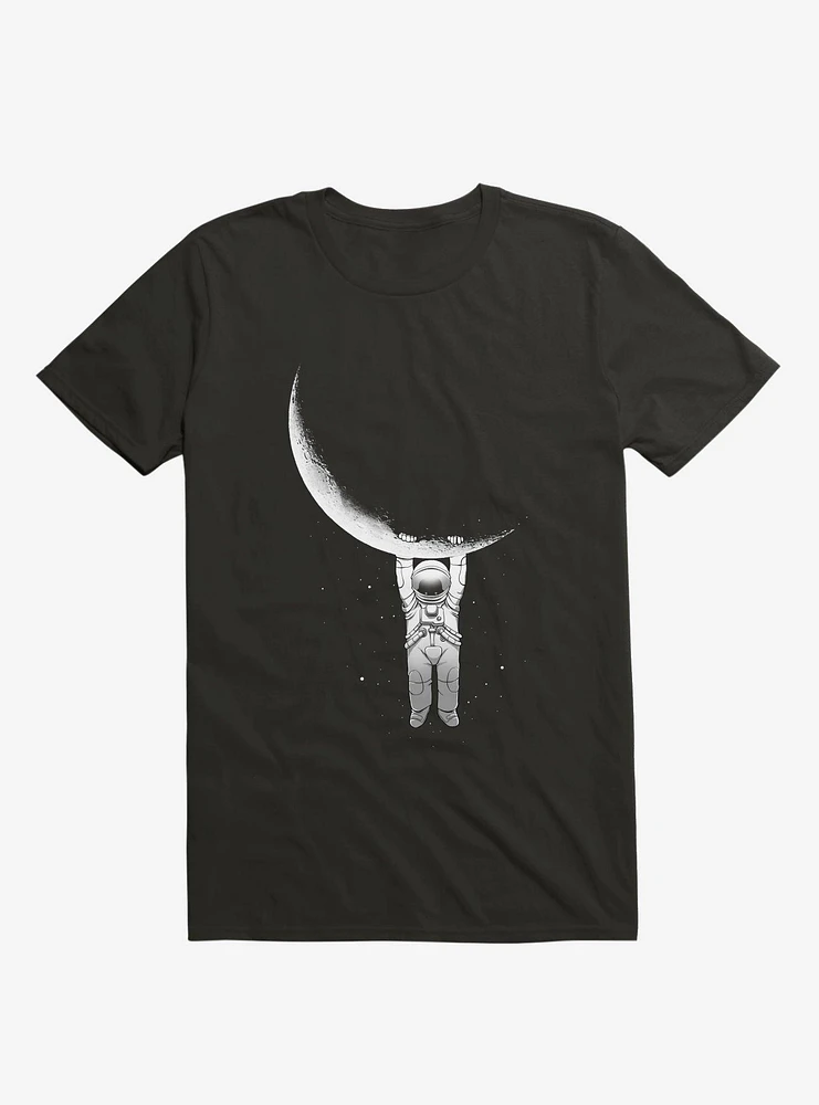 Astronaut Holding On To Moon Black T-Shirt