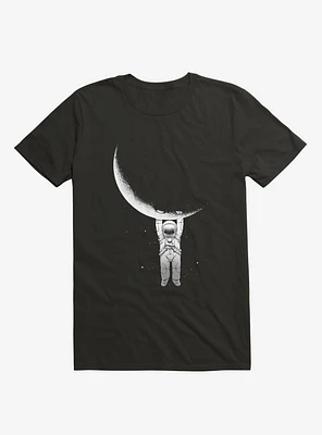 Astronaut Holding On To Moon Black T-Shirt