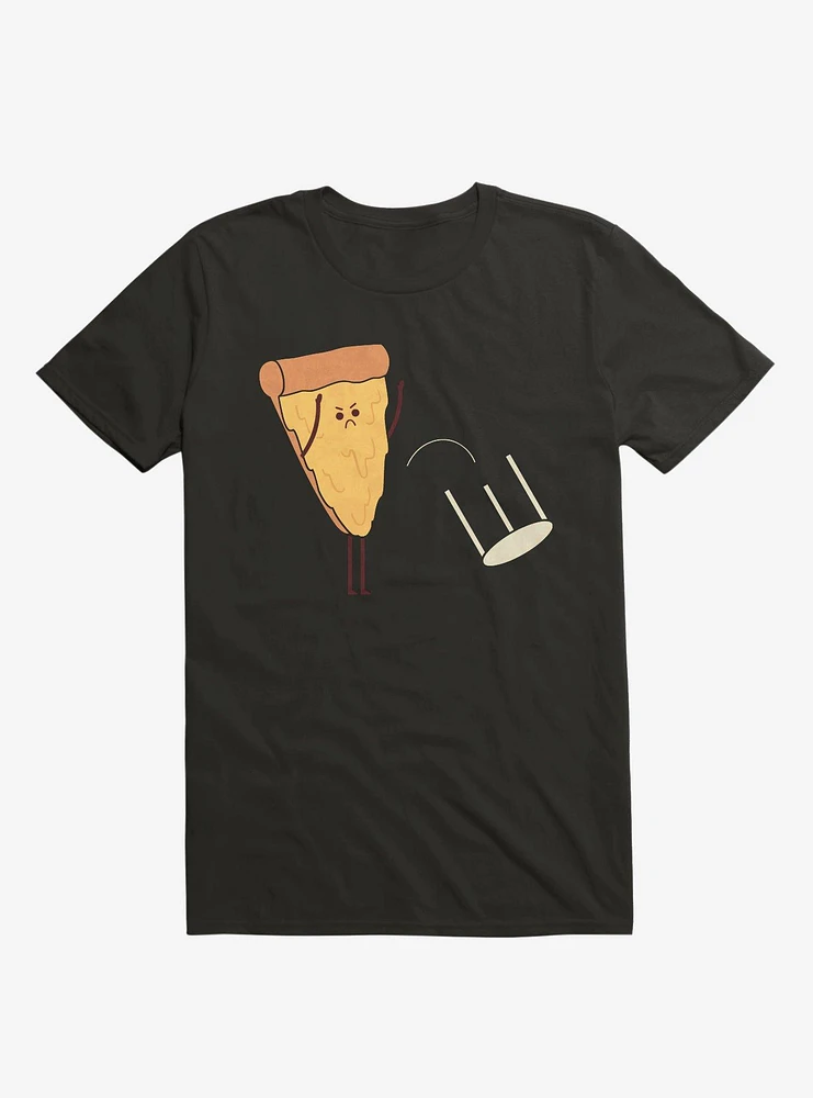 Angry Pizza Flips Table Black T-Shirt