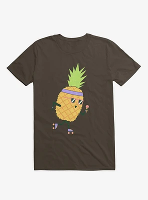 Summer Pineapple Roller Skating Brown T-Shirt