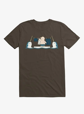 Penguin With Narwhals Laundry Day Brown T-Shirt
