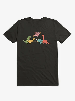 Dinos Eating Pizza Black T-Shirt
