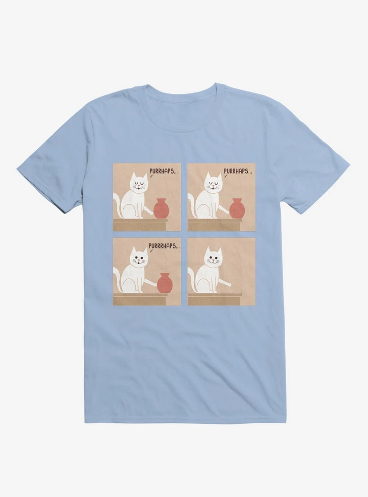 Purrhaps... Mischievous Cat Light Blue T-Shirt