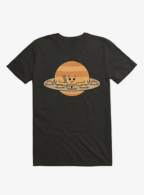 Saturn Eating Sushi Black T-Shirt