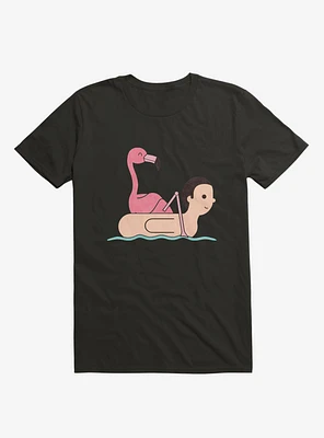 Flamingo On Human Floatie Black T-Shirt