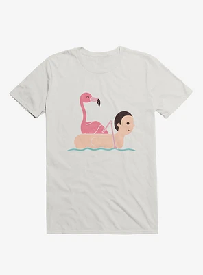 Flamingo On Human Floatie White T-Shirt