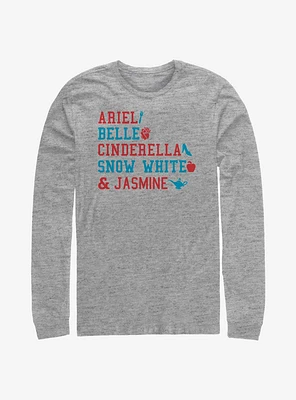 Disney Princess Stacked Names Long-Sleeve T-Shirt