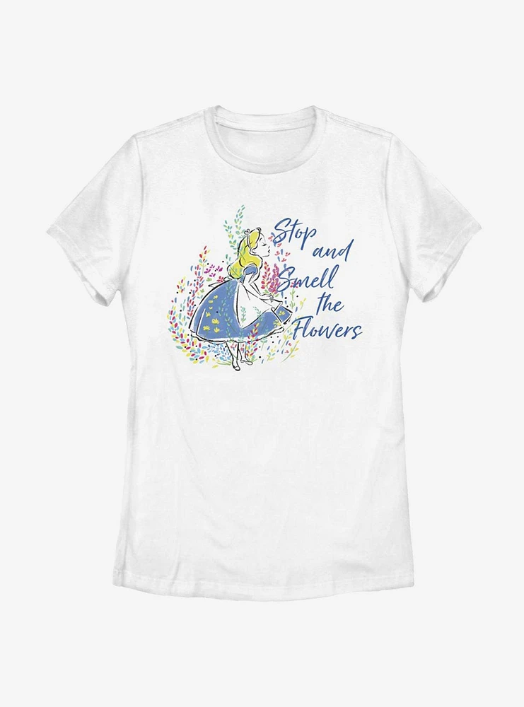 Disney Alice Wonderland Smell The Flowers Womens T-Shirt