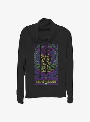 Disney Mickey Mouse Neon Line Art Cowlneck Long-Sleeve Girls Top