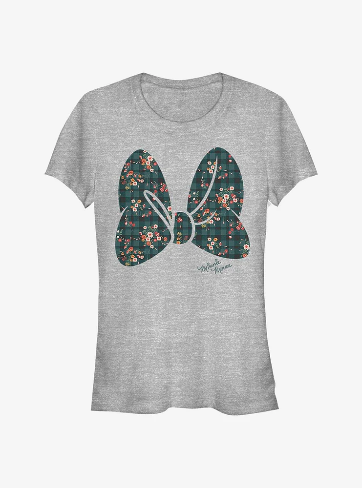 Disney Minnie Mouse Plaid Floral Bow Girls T-Shirt