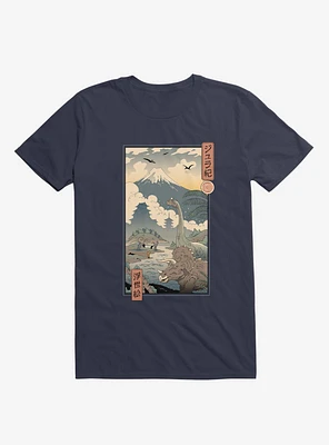 Dinosaurs Jurassic Ukiyo-e Navy Blue T-Shirt