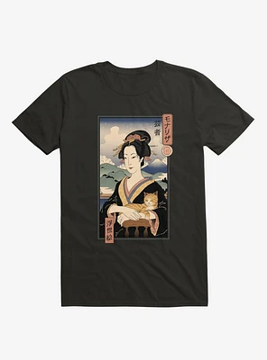 Geisha Cat Lisa Ukiyo-e Black T-Shirt